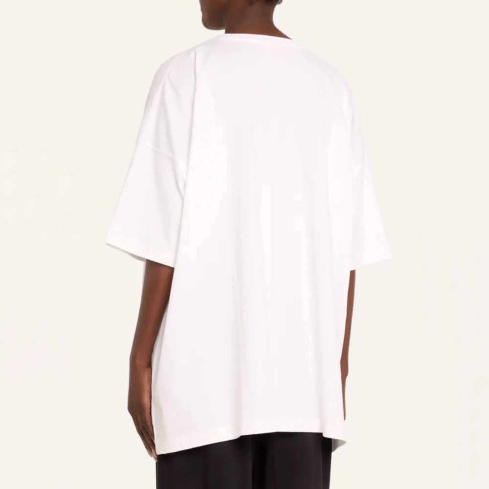ESKANDAR white cotton pocket angle to front round neck short sleeve t-shirt - Picture 2 of 5